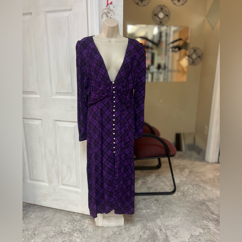 RAHI Elegant Purple Plaid Women's Dress. NWT. SZ L.